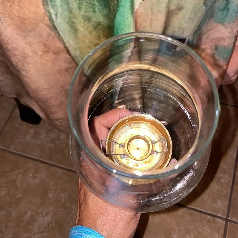 Unique Vintage Brass candle holder with an etched glass shade